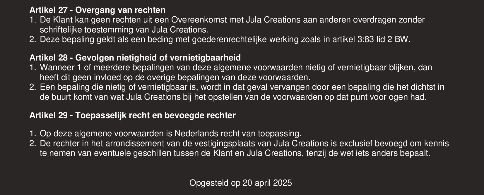 algemene voorwaarden 5 jula creations